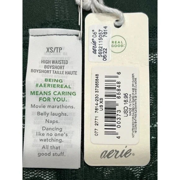 NWT AERIE Smoothez High Waisted Boyshort Pantie Sz XS Green Lace - Picture 4 of 4